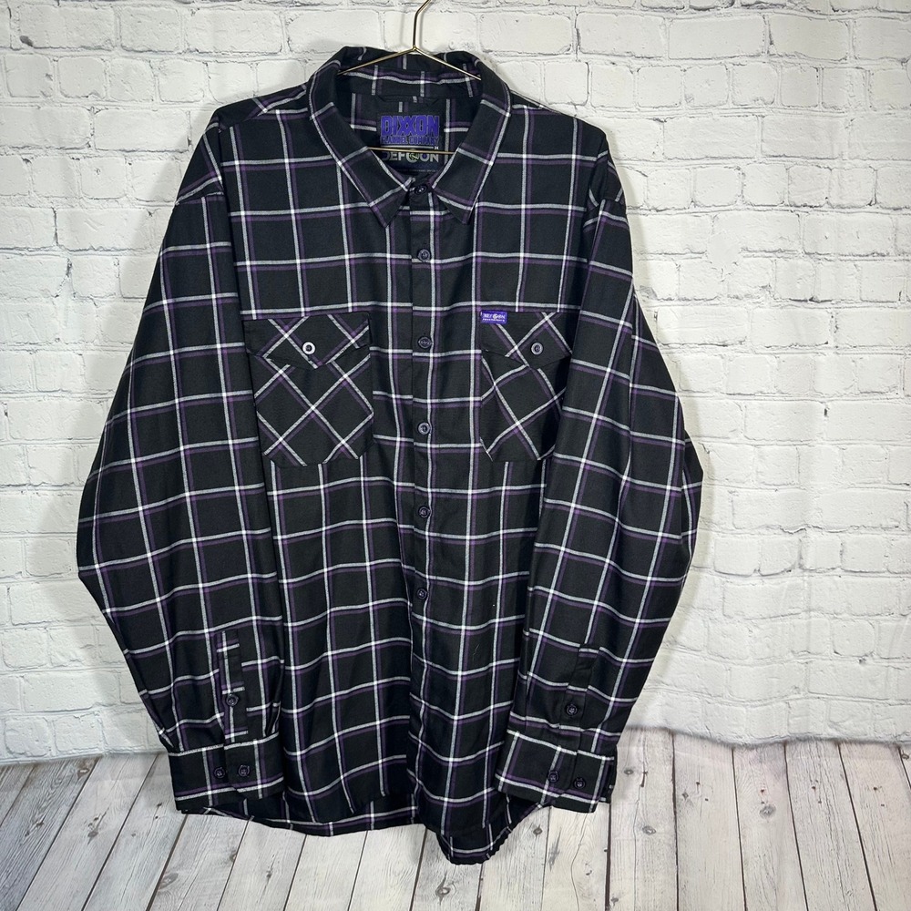 Dixxon Flannel Co Defcon Powersports Plaid Shirt Mens 3X Black Purple D-Tech